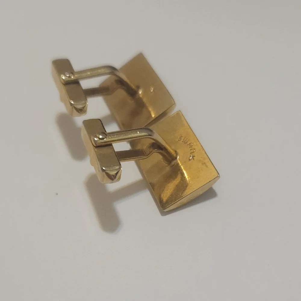 Vintage Swank Gold Plated Brown Leather Cuff Links Unisex